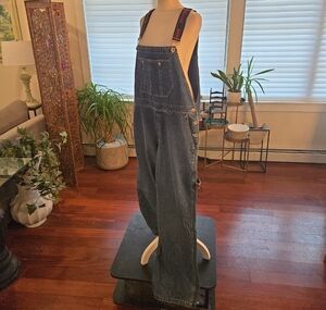 VTG DKNY 90s Cotton Relaxed Fit Denim Overalls Bib Blue Jeans Size Large